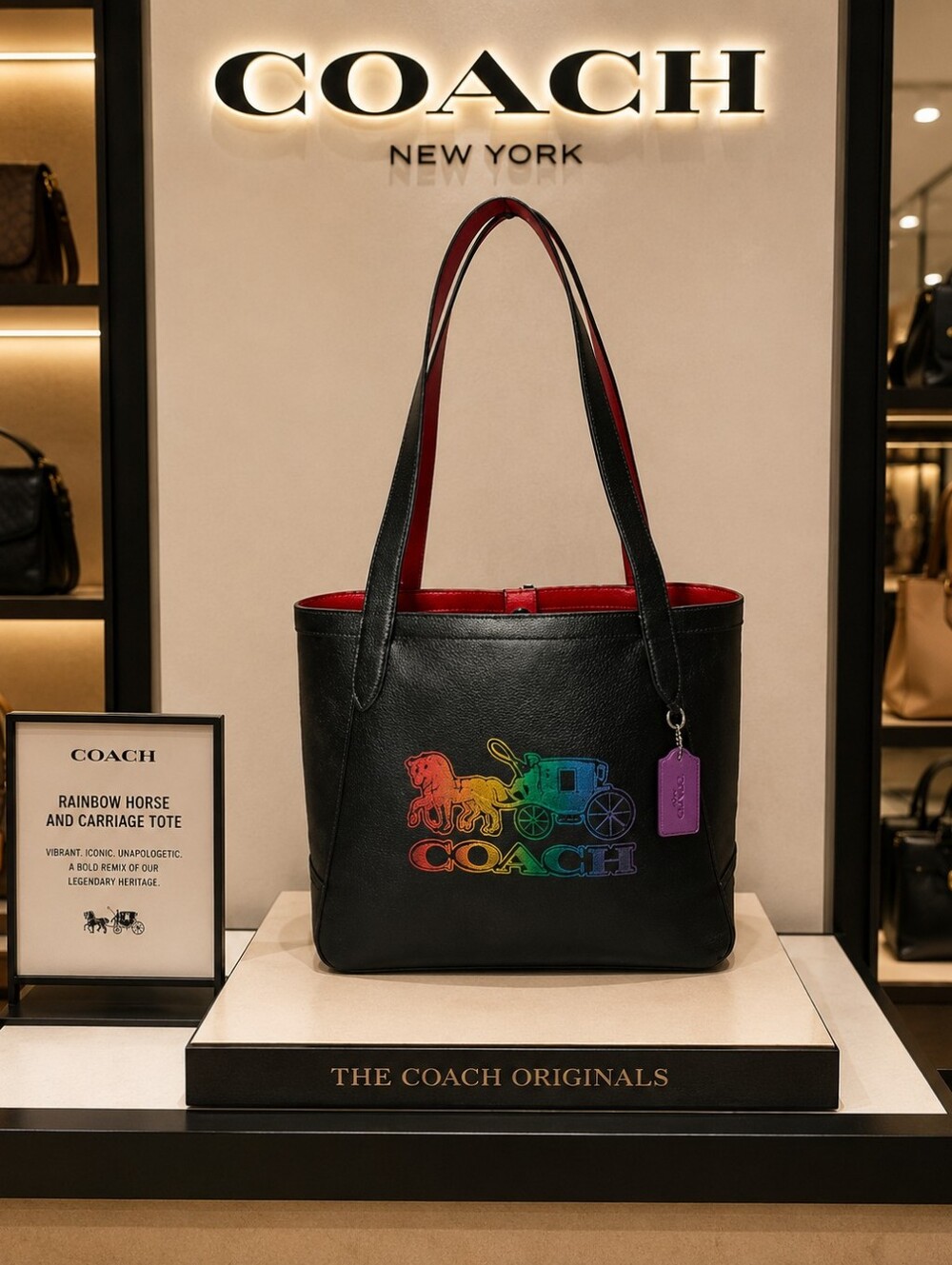 Coach C7221 Ombre Black Hand Shoulder Tote Bag Rainbow Horse Carriage Multi NWT - Picture 1 of 14